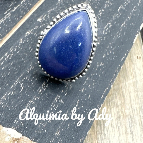 Oversized lapis lazuli silver chunky statement ring - Picture 1 of 6